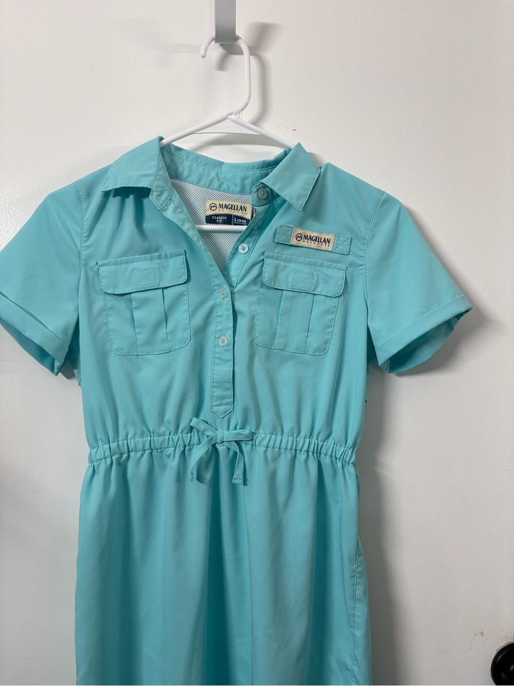 Magellan Outdoors Aqua Drawstring Shirt Dress with Chest Pockets - Picture 1 of 7